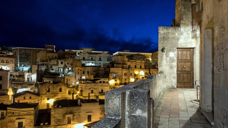 A traditional cave dwelling, Locanda Di San Martino, nestled in the UNESCO-listed Sassi district of Matera, Italy.