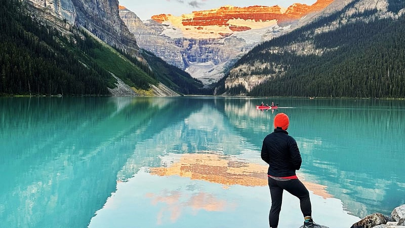 Lake Louise, a world-famous glacier-fed lake located in Banff National Park in Alberta, Canada.