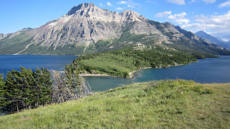 Vimy Peak overlooking the waters of Waterton Lakes National Park in Alberta, Canada.