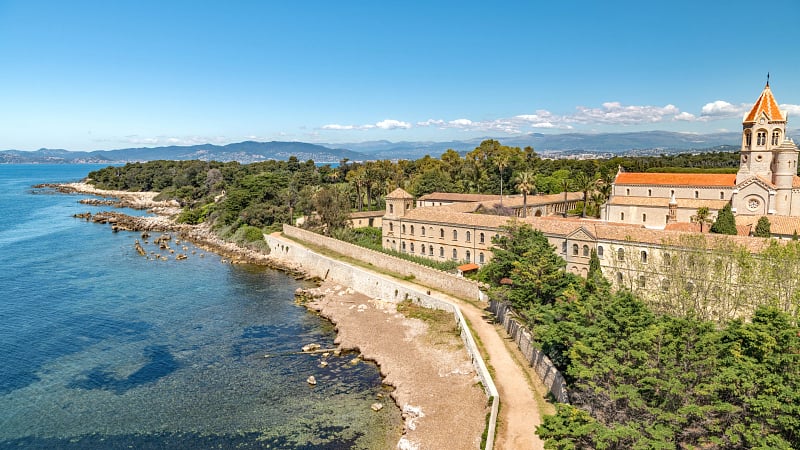 the Lérins Abbey, a historic Cistercian monastery located on the Île Saint-Honorat.
