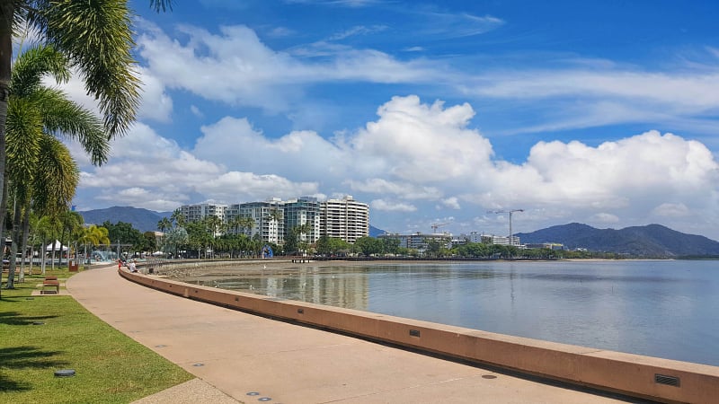 the Cairns Esplanade, a popular waterfront park and scenic walkway located in the city center of Cairns, Queensland, Australia.