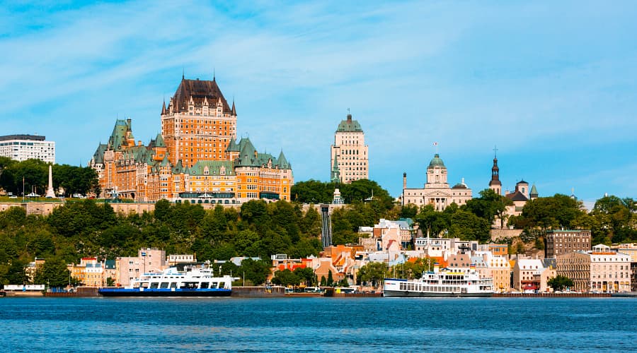 This is the skyline of Quebec City, Canada, viewed from across the St. Lawrence River.
