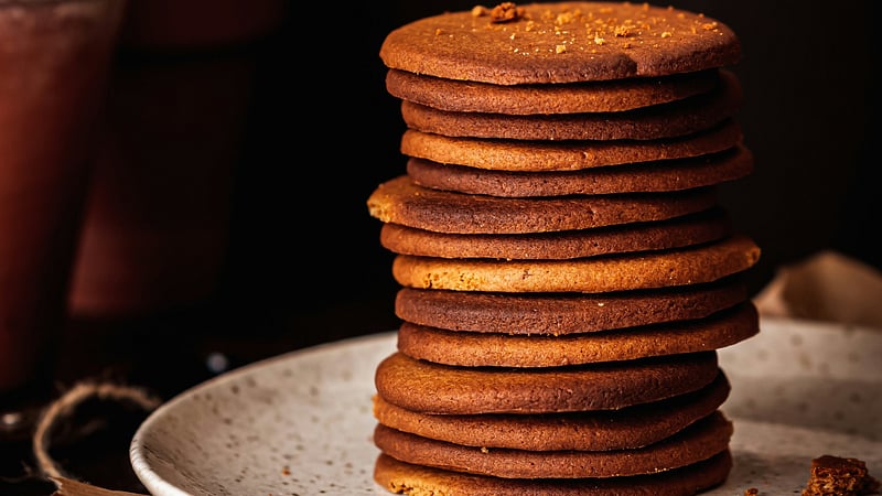 Stack of gingerbread cookies on a plate