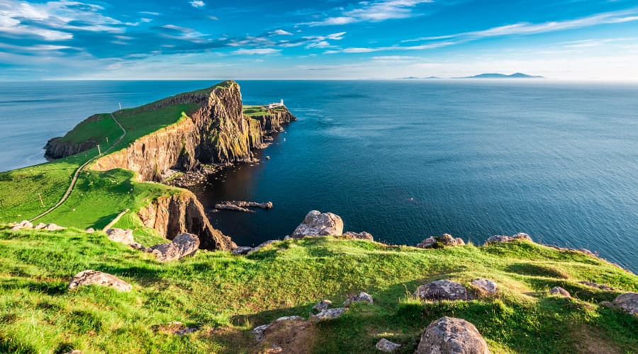Neist Point, a dramatic rock headland located on the westernmost tip of the Isle of Skye in Scotland.