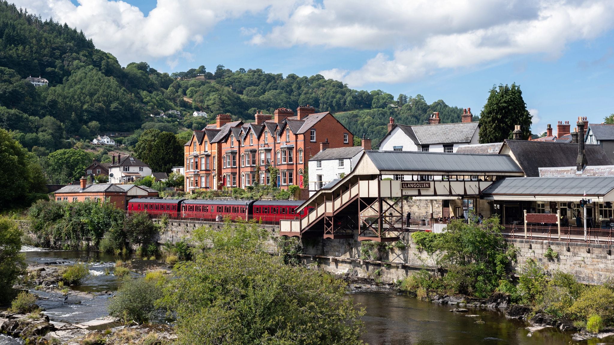 Old railway station museum and beautiful town of Llangollen, Wales, UK