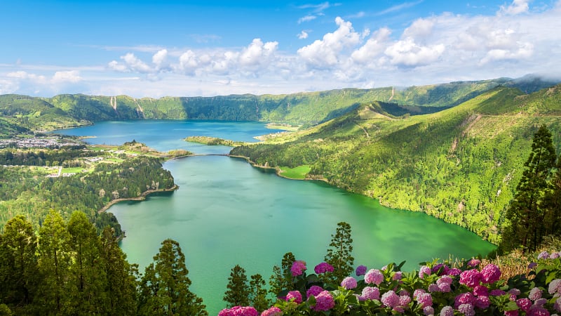 Landscape with Sete Cidades lakes Azores, Portugal