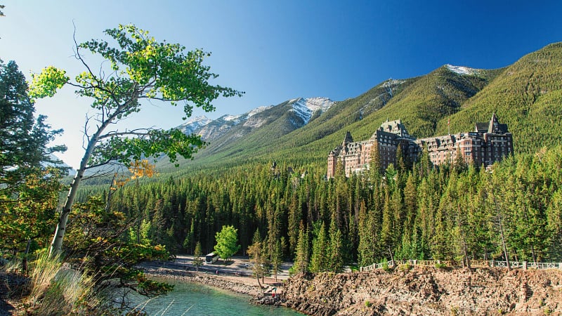 This is the Fairmont Banff Springs, a historic luxury resort located in Banff National Park, Alberta, Canada.