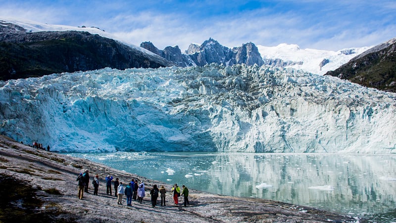 the Pia Glacier, located within the Alberto de Agostini National Park in the Chilean Patagonia region.