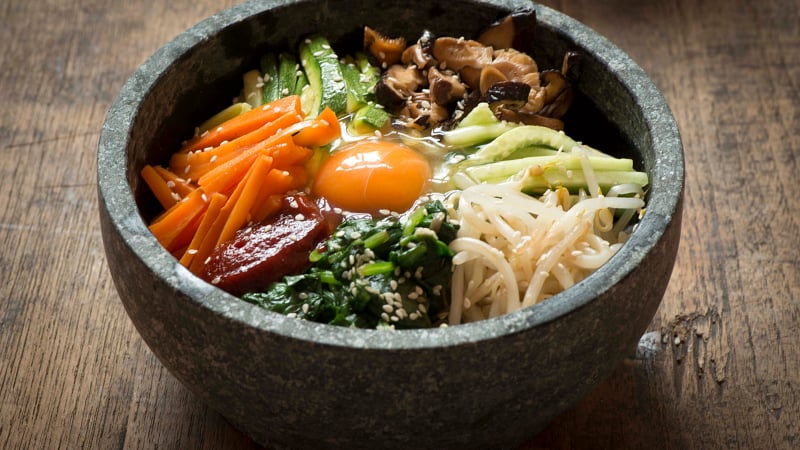 Colorful bowl of Korean bibimbap.