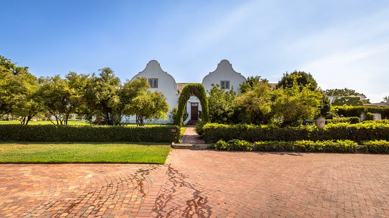 The historic Manor House at the Meerlust Wine Estate, a renowned national monument and winery located south of Stellenbosch, South Africa.