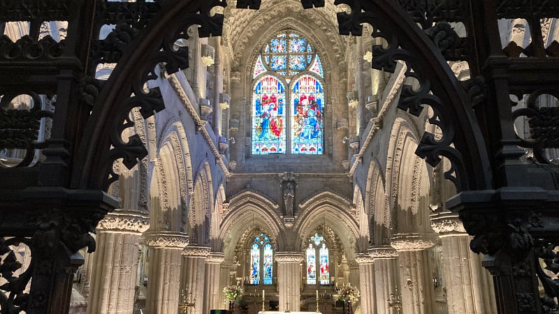 intricately carved interior of Rosslyn Chapel