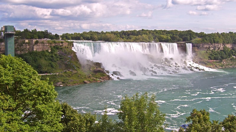 The American Falls, which is one of the three waterfalls that collectively make up Niagara Falls.