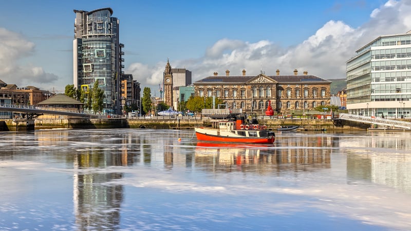 The Custom House and Lagan River in Belfast, Northern Ireland