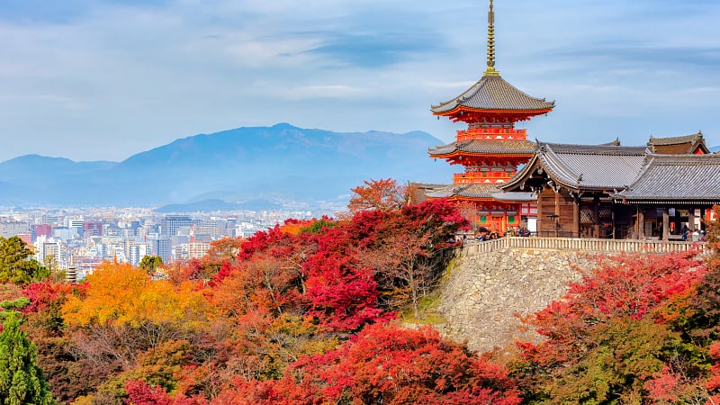 This image displays Kiyomizu-dera Temple, one of the most famous and celebrated Buddhist temples in Kyoto, Japan.