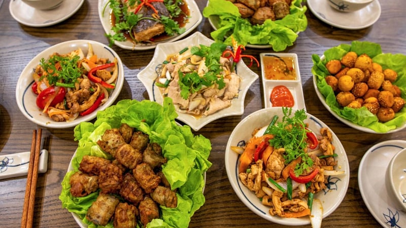 A spread of traditional Vietnamese dishes