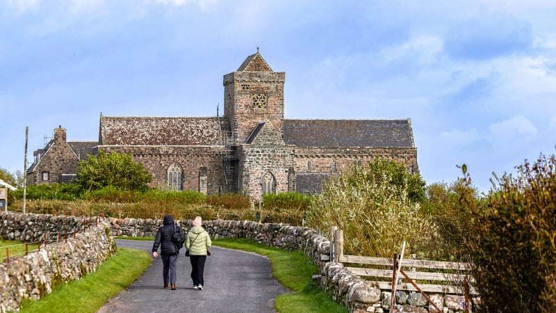 Iona Abbey, located on the small, remote Isle of Iona off the southwest coast of the Isle of Mull in the Inner Hebrides, Scotland.