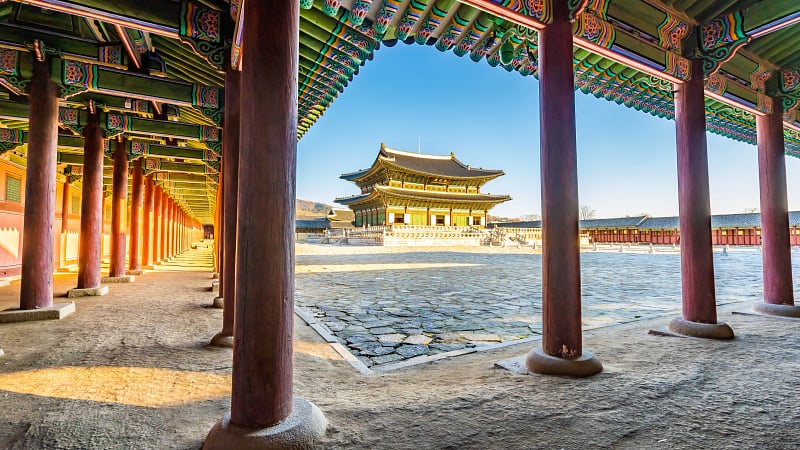 Geunjeongjeon, the main throne hall of Gyeongbokgung Palace in Seoul, South Korea.