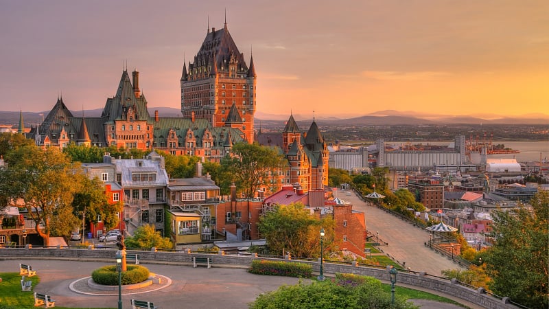 Fairmont Le Château Frontenac, a world-famous luxury hotel towering over Old Québec City, in Québec, Canada.