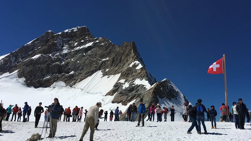 Glacier Plateau at Jungfraujoch – Top of Europe, a highly popular alpine tourist destination located in the Bernese Alps of Switzerland.