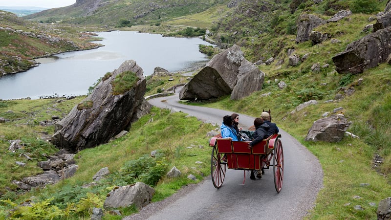 Taking a carriage ride through Gap of Dunloe, Ring of Kerry, Ireland