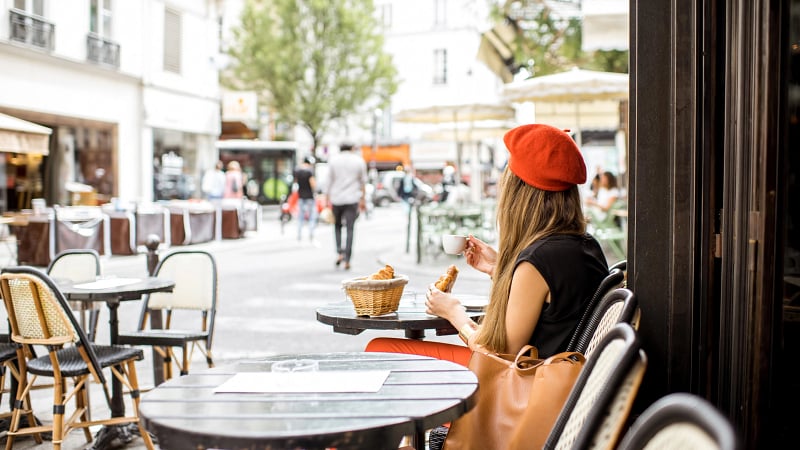 Woman at Cafe in France 168430150 AdobeStockRF