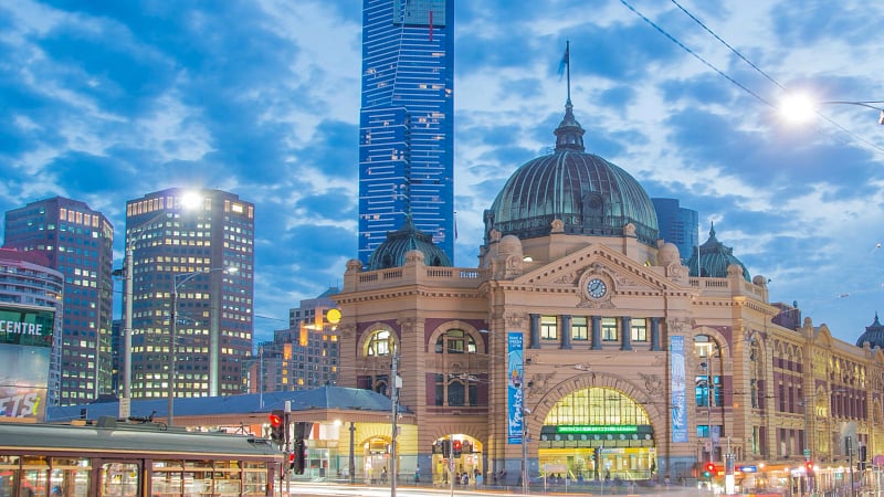Flinders Street Station, located on the corner of Flinders and Swanston Streets in Melbourne, Victoria, Australia.